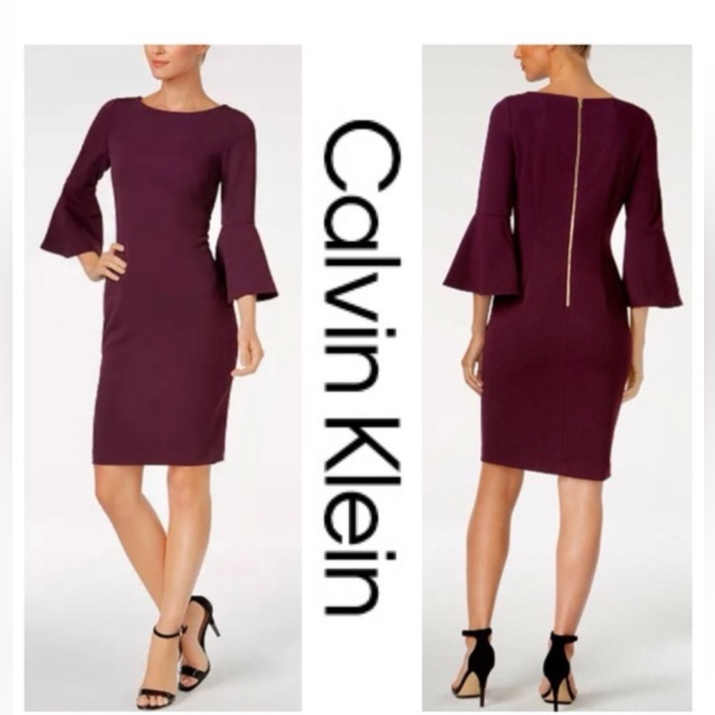 Calvin Klein Women's Burgundy Bell Sleeve Dress